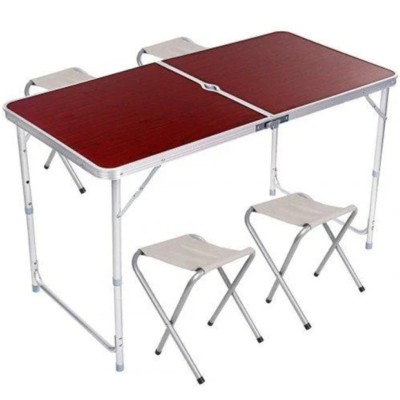 Раскладной стол для пикника с 4 стульями + Мангал Easy Camping набор для кемпинга (Коричневый)