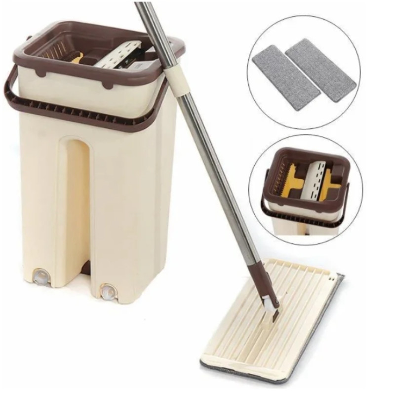 Швабра з відром та віджимом Scratch Anet | швабра ледарка з двома насадками коричнева (SA1209)