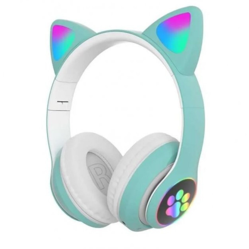 Бездротові навушники з підсвічуванням Котячі вушка Cat Ear (STN-28) з MicroSD з FM-радіо М'ятні