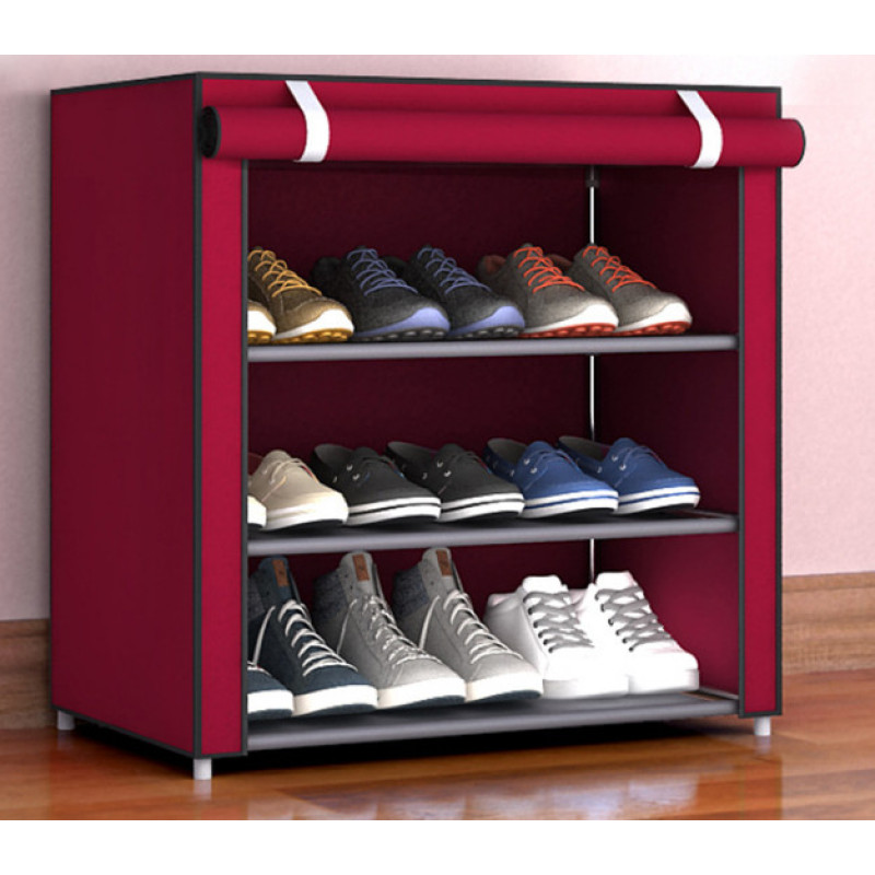Складаний стелаж для зберігання взуття на 4 полиці Shoe Rack шафа з полицями взуття 90 х 56 х 27 (Бордовий)
