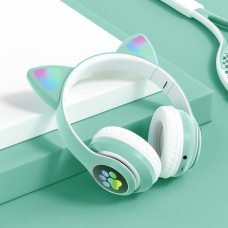 Бездротові навушники з підсвічуванням Котячі вушка Cat Ear (STN-28) з MicroSD з FM-радіо М'ятні