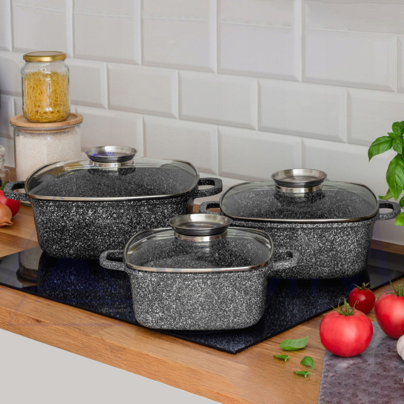 Набір каструль з мармуровим покриттям A-Plus 6 предметів (A-Plus 1491) Сірий