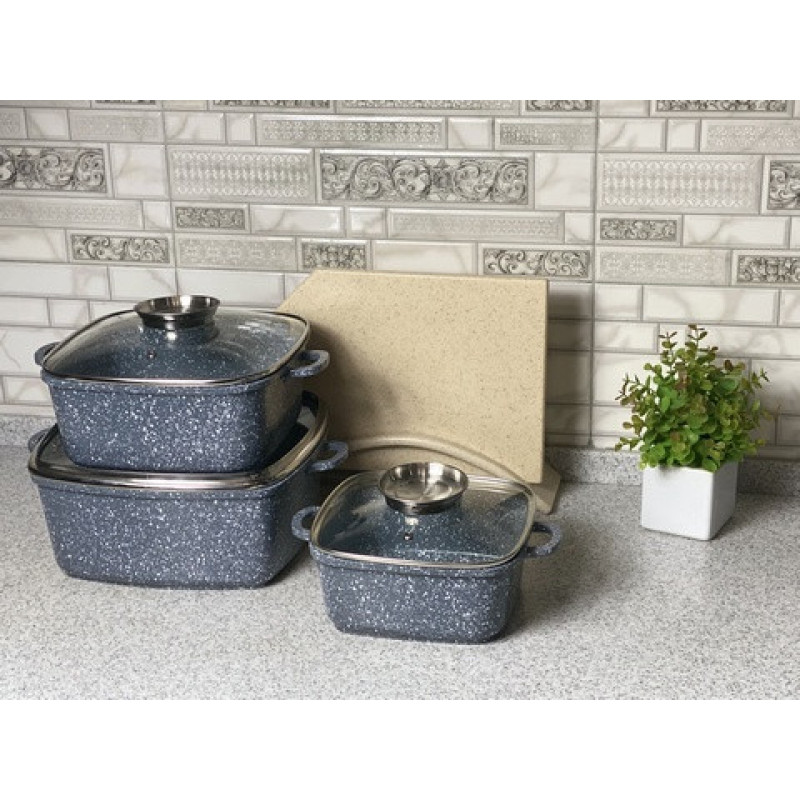Набір каструль з мармуровим покриттям A-Plus 6 предметів (A-Plus 1491) Сірий