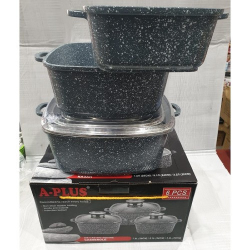 Набір каструль з мармуровим покриттям A-Plus 6 предметів (A-Plus 1491) Сірий