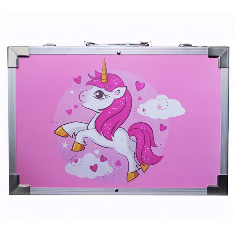 Набір для малювання Єдиноріг 145 предметів в алюмінієвій валізці Pangxiang (PX8971) Rose