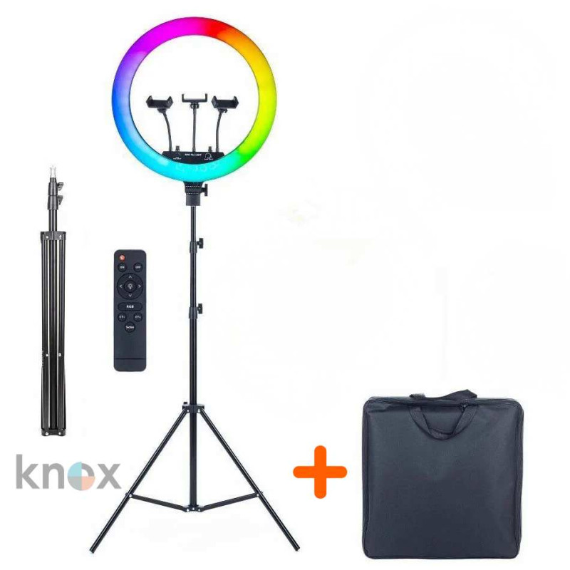 Різнокольорова кільцева лампа RGB зі штативом 2 м + пульт та сумка MJ18 LED набір блогера