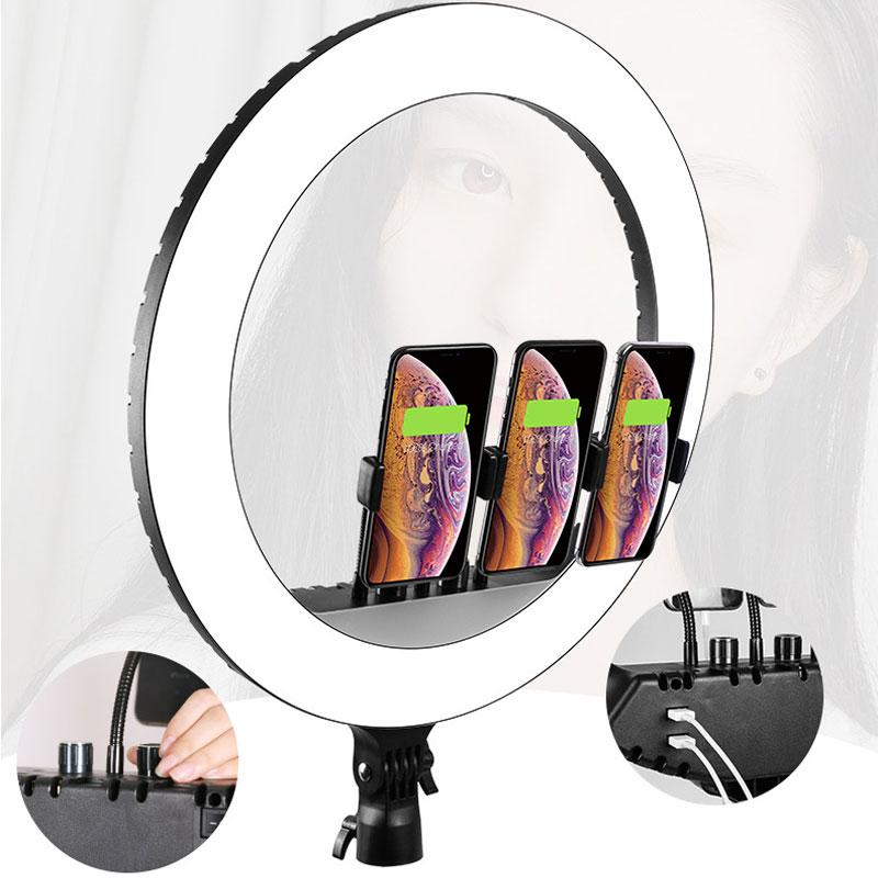 Кільцева LED лампа Ring Light 54 см + штатив, пульт та 3 тримачі смартфона (RL-21) набір блогера