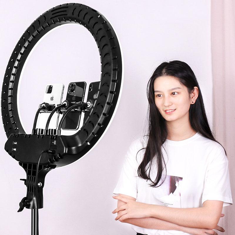 Кільцева LED лампа Ring Light 54 см + штатив, пульт та 3 тримачі смартфона (RL-21) набір блогера