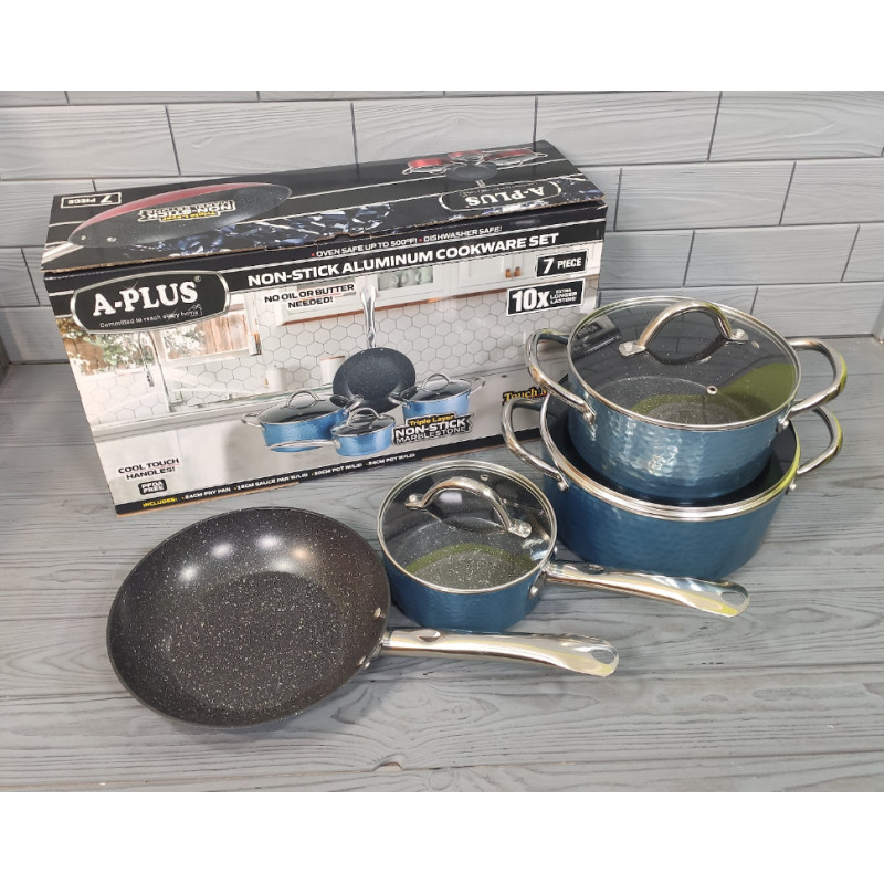 Набір посуду 7 предметів з мармуровим покриттям антипригарним A-Plus 3015 Набір каструль