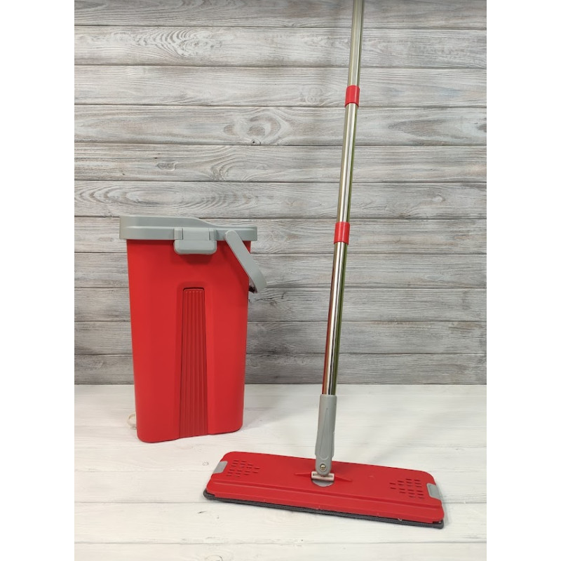 Швабра з відром + віджимання Scratch Anet | швабра ледарка для миття підлоги з двома насадками (Червона)