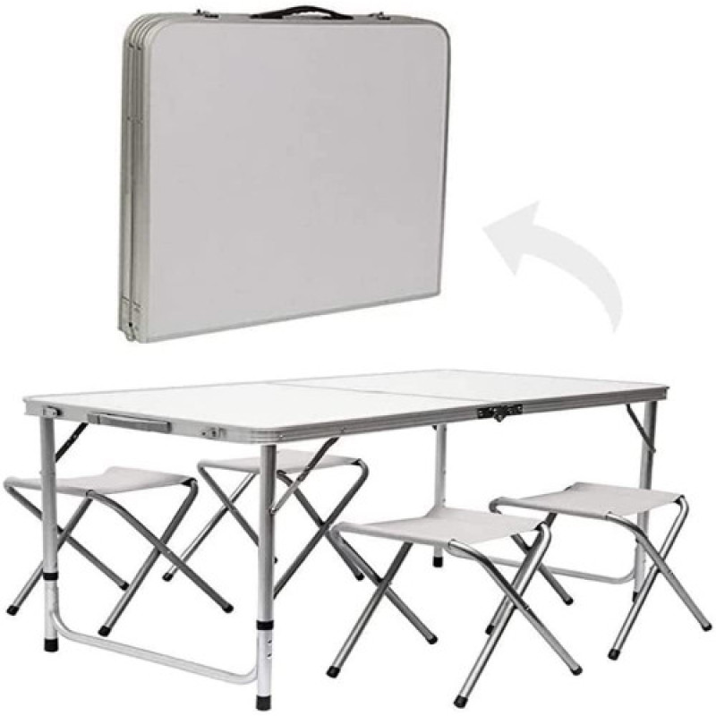 Розкладний стіл для пікніка з 4 стільцями + Мангал Easy Camping набір для кемпінгу (Білий)