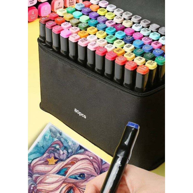 Набір маркерів скетч для малювання 80 шт. двосторонні фломастери для скетчингу Pangxiang
