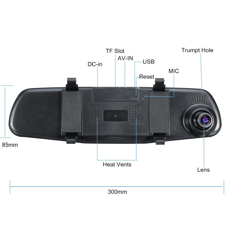 Відеореєстратор DVR дзеркало з виносною камерою заднього виду Blackbox із функцією парктроніка FULL HD 1080P 4.3" Чорний