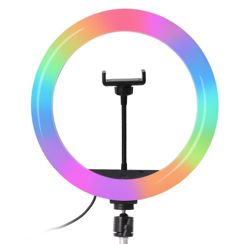 Різнокольорова кільцева RGB LED лампа 26 см + штатив 2м RGB MJ26