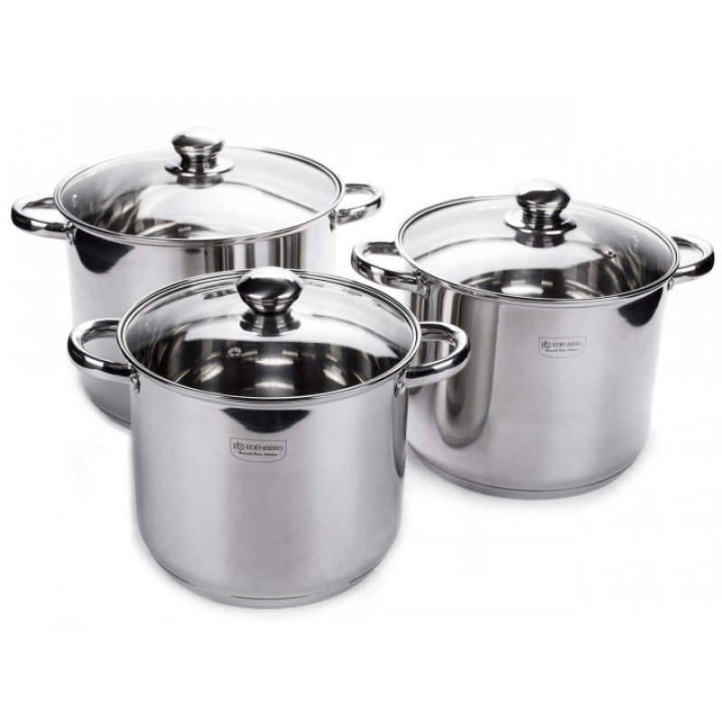 Уникальный набор кастрюль из нержавеющей стали Edenberg EB-525 6 предметов с 3-слойным дном
