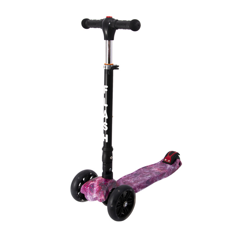 Дитячий триколісний самокат Maraton Flash зі колесами, що світяться (рожевий космос)