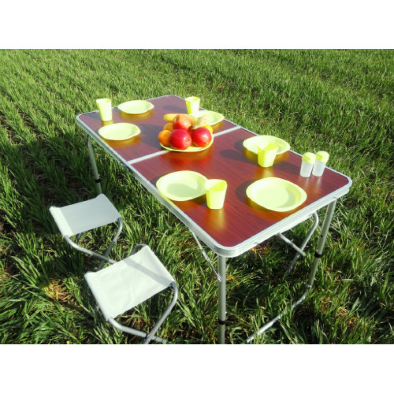 Раскладной стол для пикника с 4 стульями + Мангал Easy Camping набор для кемпинга (Коричневый)