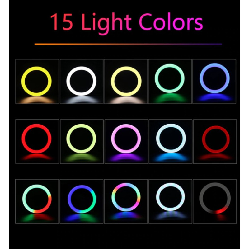 Різнокольорова кільцева RGB LED лампа 26 см + штатив 2м RGB MJ26