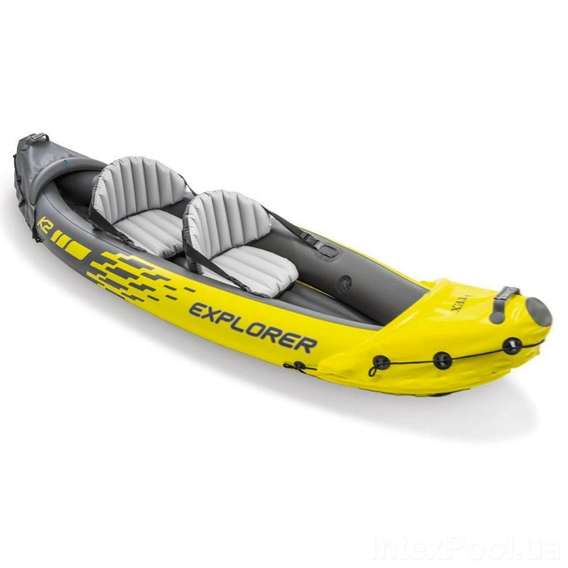 Двомісна надувна байдарка (каяк) Intex 68307 Explorer K2 з веслами та насосом 312 х 91 х 51 см