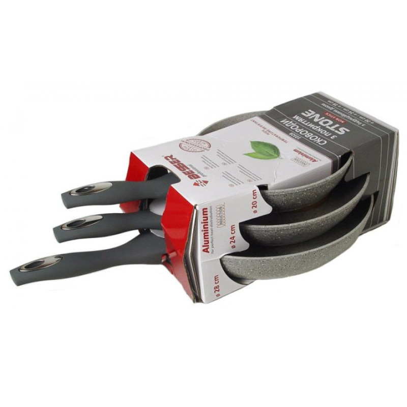 Набір литих сковорідок з індукційним дном та гранітним покриттям Stone 3 предмети (20см, 24см, 28см) Besser 10328