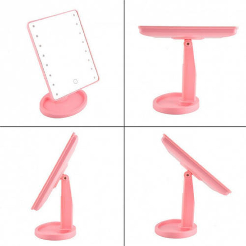 Настільне косметичне дзеркало для макіяжу з підсвічуванням Magic Makeup Mirror (рожеве)