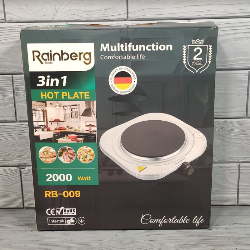 Плита електрична одноконфоркова Настільна дискова електроплита на 1 конфорку Rainberg RB-009 1500 Вт