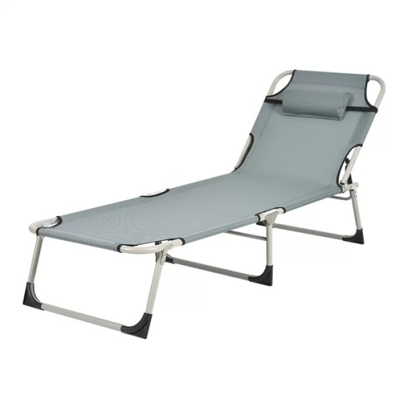 Раскладная кровать Folding-Bed с подголовником туристическая с алюминиевым каркасом и ножками до 110кг 180х60х30см Grey (FB-1242)