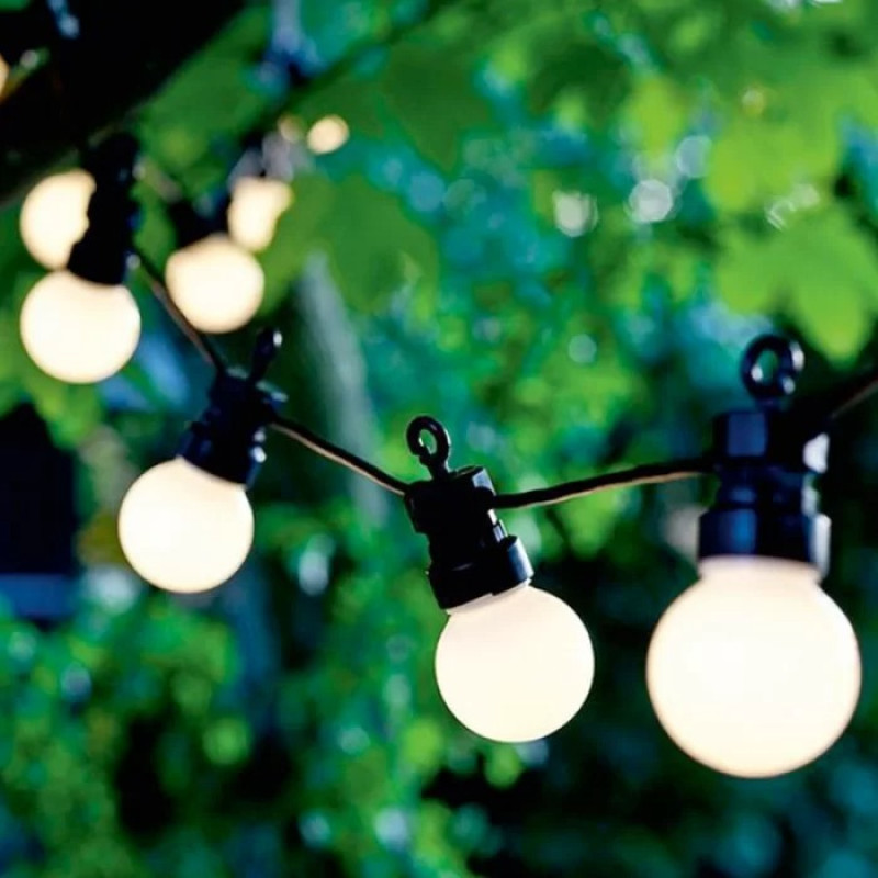 Гірлянда вулична вологостійка матова теплий колір 5 метрів 10 різнокольорових кульок з світлодіодними лампочками SF-10 White Гірлянда вулична вологостійка матова теплий колір 5 метрів 10 різнокольорових кульок з світлодіодними лампочками SF-10 White