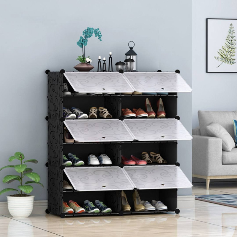 Шафа для взуття пластикова на 12 секцій з дверцятами 85x21x96см MP D2-6 Black