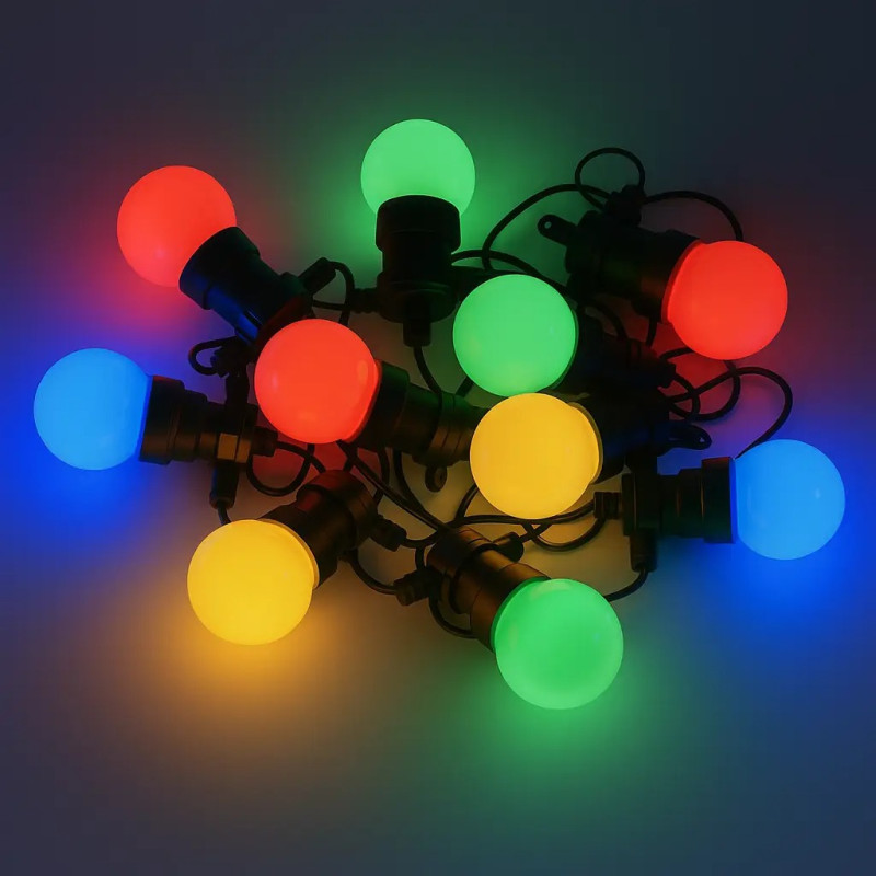 Вулична ретро гірлянда на 5м з 10 LED лампами в «Куля різнокольорова» NC-7824 Multicolor