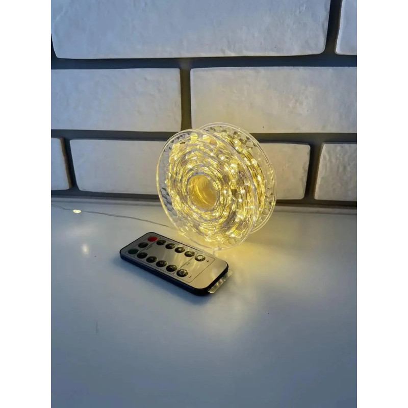 Гірлянда-стрічка LED 50м на котушці 500 LED на мідному дроті від USB з пультом та 8 режимами NC-7817 Warm white