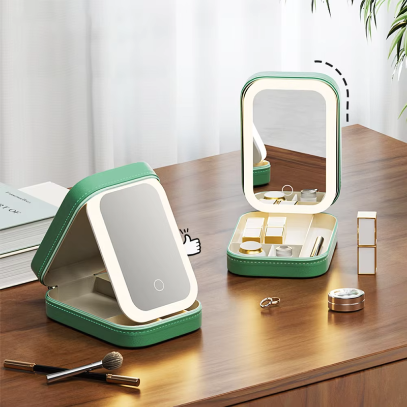 Портативний кейс-органайзер для косметики з дзеркалом на кришці та LED підсвіткою Comod-Case CC-9878 Green