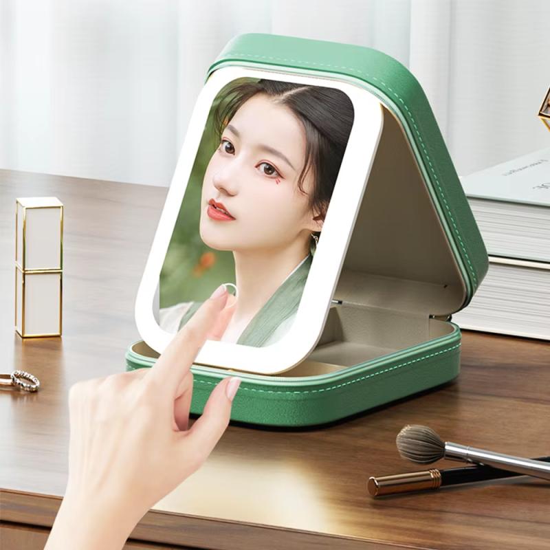 Портативний кейс-органайзер для косметики з дзеркалом на кришці та LED підсвіткою Comod-Case CC-9878 Green