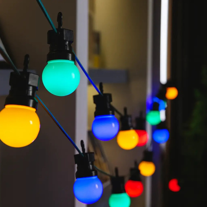 Вулична ретро гірлянда на 5м з 10 LED лампами в «Куля різнокольорова» NC-7824 Multicolor