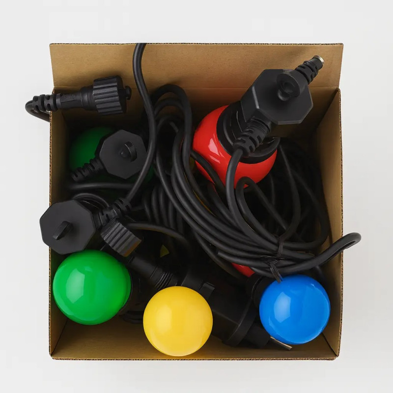 Вулична ретро гірлянда на 5м з 10 LED лампами в «Куля різнокольорова» NC-7824 Multicolor