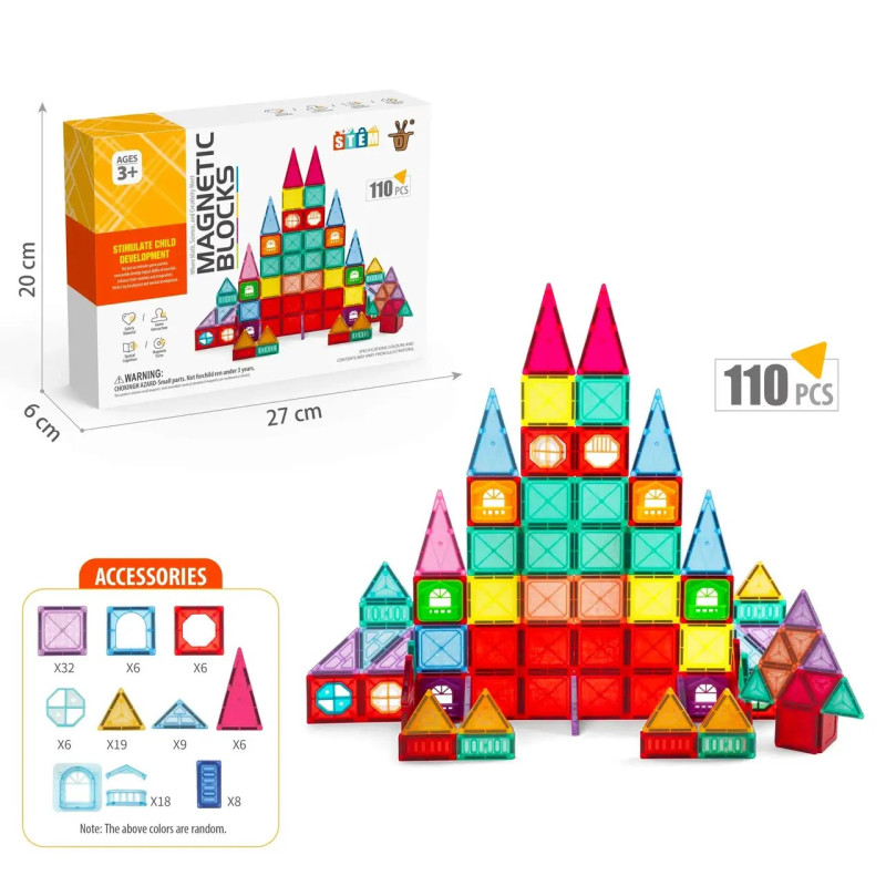 Дитячий конструктор з магнітнітних блоків на 110 деталей Magic Build MB7867 Multicolor