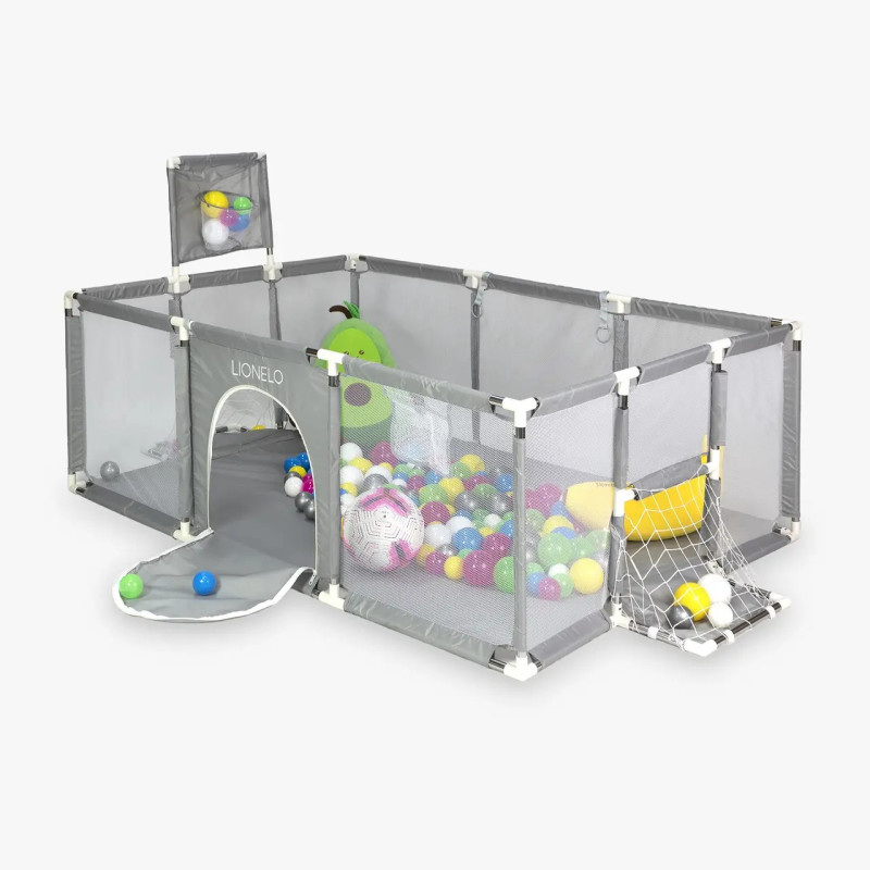 Дитячий ігровий манеж 180х120см з сухим басейном, баскетбольним  кільцем і воротами huge Arena (HA-7609) Gray