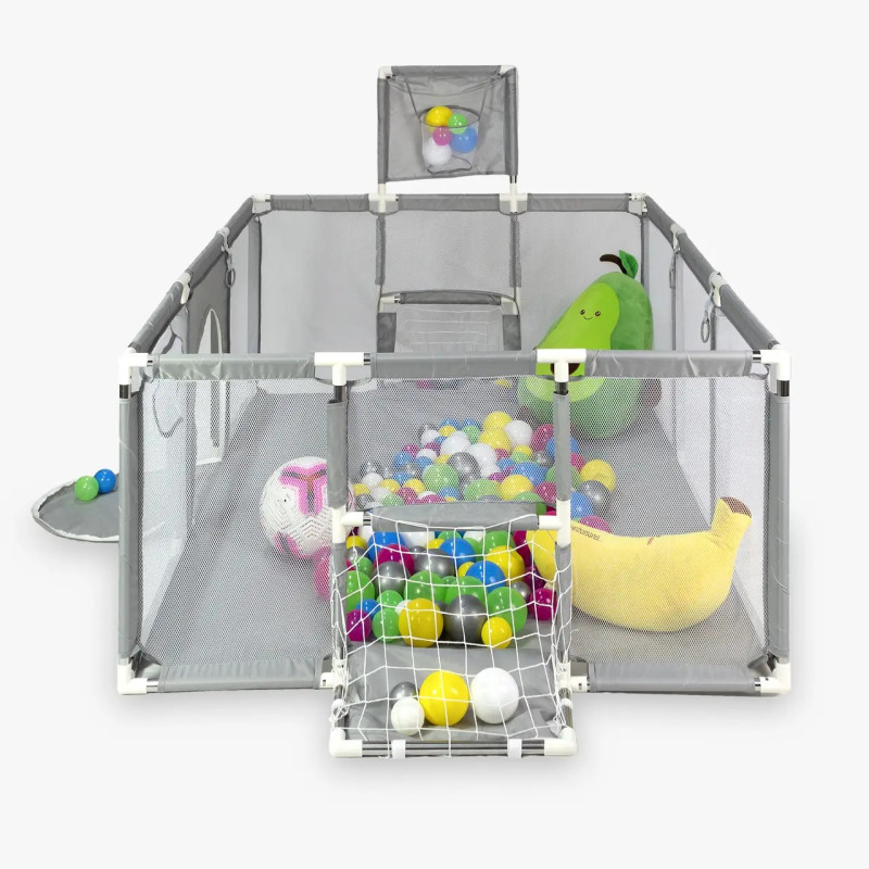 Дитячий ігровий манеж 180х120см з сухим басейном, баскетбольним  кільцем і воротами huge Arena (HA-7609) Gray