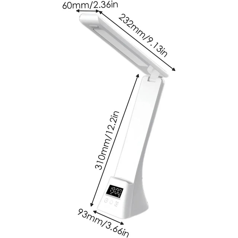 Настільна LED лампа 3000-6500K з годинником та бездротовою зарядкою Modern Lamp MD-5612 White