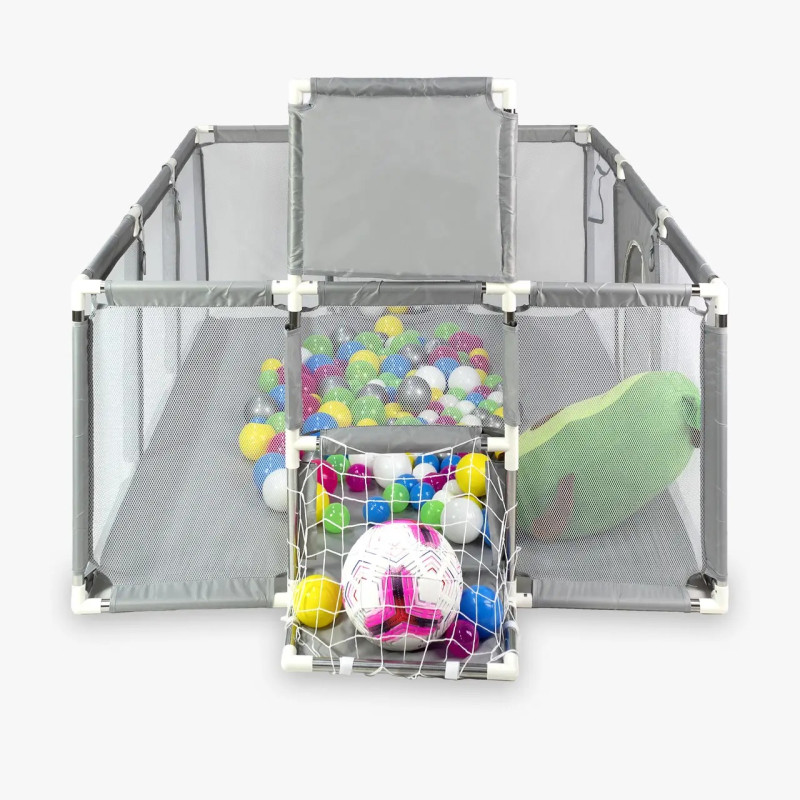 Дитячий ігровий манеж 180х120см з сухим басейном, баскетбольним  кільцем і воротами huge Arena (HA-7609) Gray