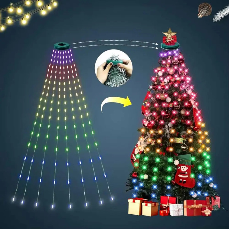 Програмовна новорічна Smart гірлянда на 10 ниток по 2м від USB з Bluetooth, пультом і керуванням із телефона Кінський хвіст SFK-02 RGB