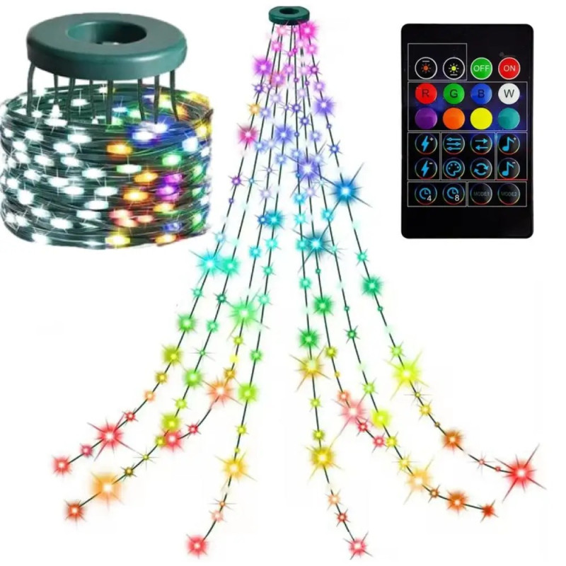 Програмовна новорічна Smart гірлянда на 10 ниток по 2м від USB з Bluetooth, пультом і керуванням із телефона Кінський хвіст SFK-02 RGB