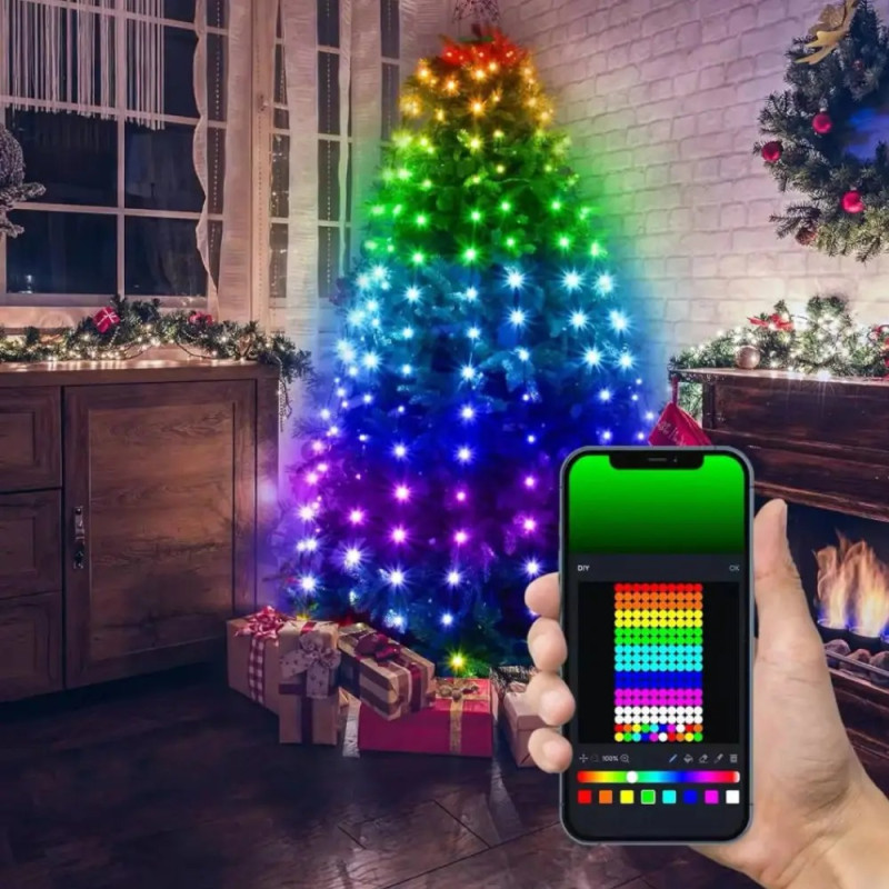 Програмовна новорічна Smart гірлянда на 10 ниток по 2м від USB з Bluetooth, пультом і керуванням із телефона Кінський хвіст SFK-02 RGB