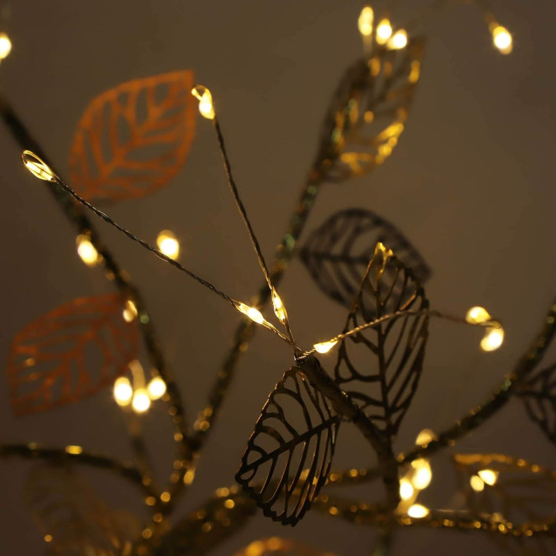 Настільна LED лампа від USB + батарейки AA 3шт «Дерево сріблясте з листям» з теплим світлом на 72 діоди NNG-08 Silver