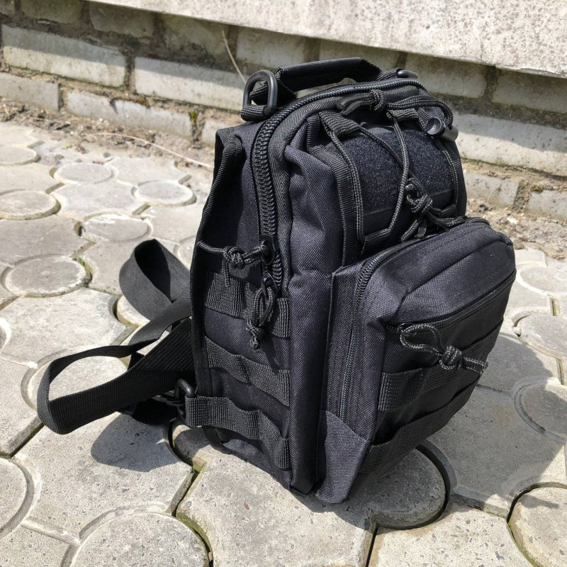 Чоловіча багатофункціональна нагрудна сумка-слінг рюкзак через плече з системою MOLLE з кордури SN-8614 Black