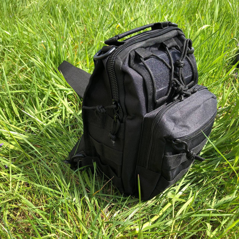 Чоловіча багатофункціональна нагрудна сумка-слінг рюкзак через плече з системою MOLLE з кордури SN-8614 Black