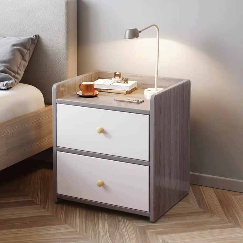 Приліжкова тумбочка для спальні з висувними ящиками 40х30х45см Fast Comfort FC-7614 Gray-white