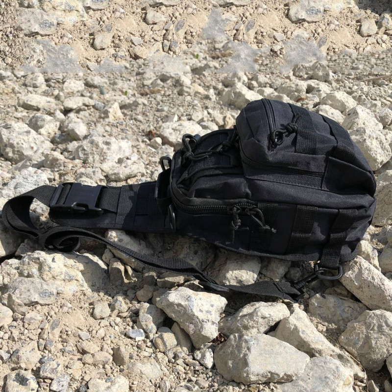 Чоловіча багатофункціональна нагрудна сумка-слінг рюкзак через плече з системою MOLLE з кордури SN-8614 Black