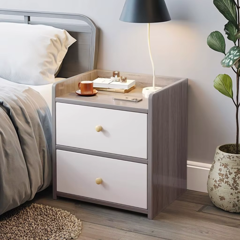 Приліжкова тумбочка для спальні з висувними ящиками 40х30х45см Fast Comfort FC-7614 Gray-white