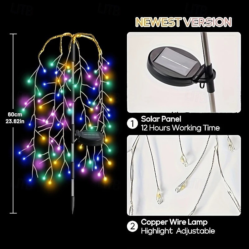 Садовий ґрунтовий ліхтарик 2 шт. на сонячній батареї з датчиком світла та 2 режимами "Верба" NC-7819